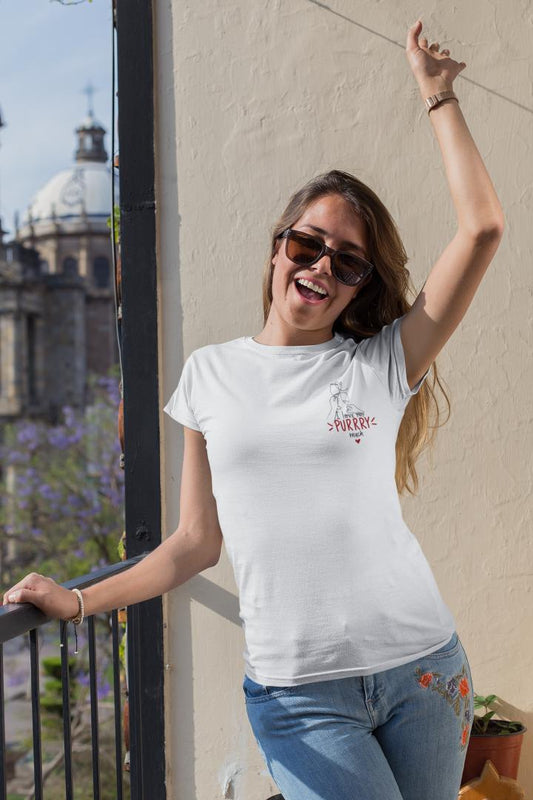 Women's Purry Love Pocket Print T-shirt White by ZealforTee