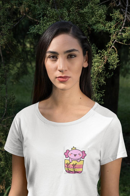 Women's Teddy Pocket Print T-shirt Black by ZealforTee