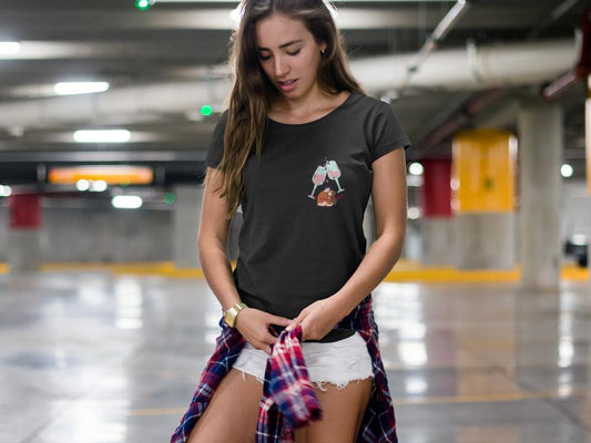 Women's Cloud Wine Pocket Print T-shirt Black by ZealforTee