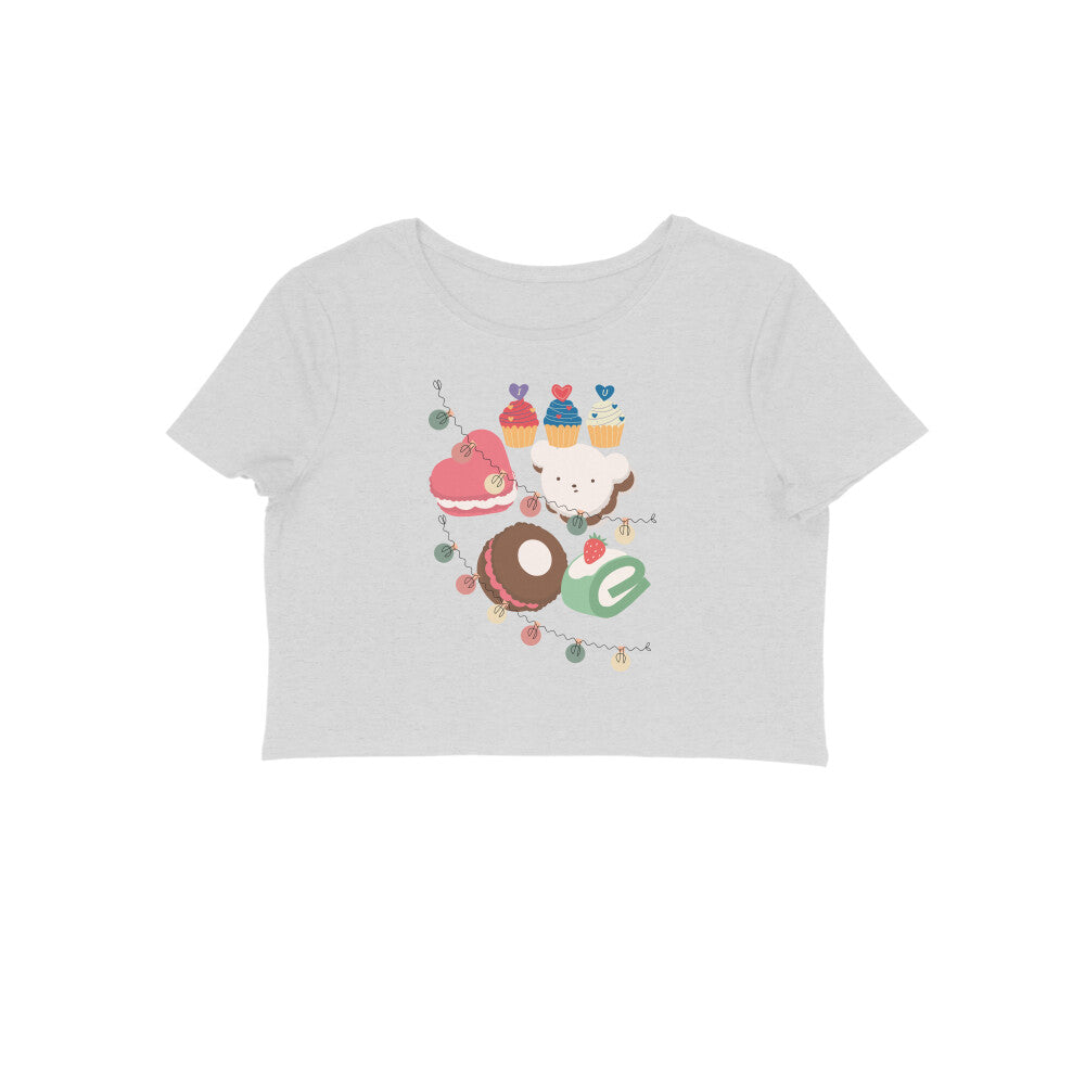 Women's Round Neck CupCake Crop Top White by ZealforTee