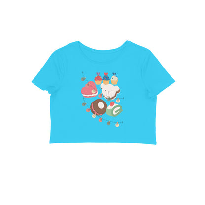 Women's Round Neck CupCake Crop Top White by ZealforTee