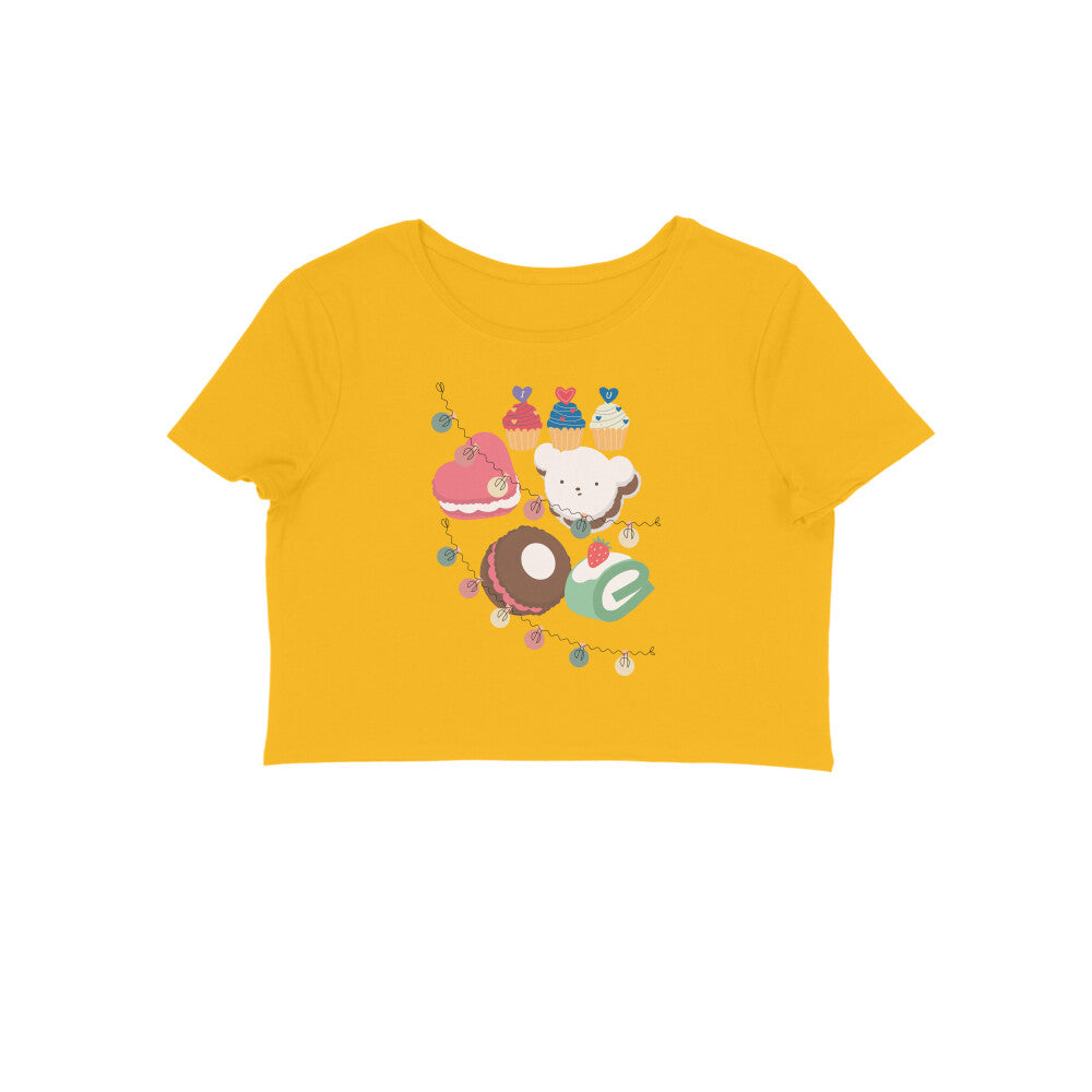 Women's Round Neck CupCake Crop Top Golden Yellow by ZealforTee