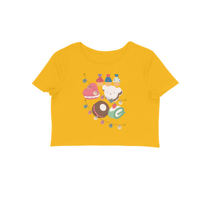 Women's Round Neck CupCake Crop Top Golden Yellow by ZealforTee