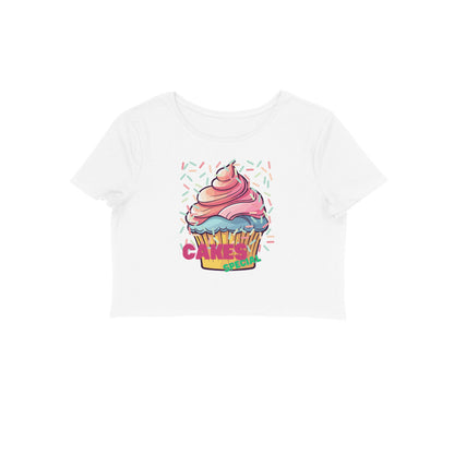 Women's Round Neck Cake Special Crop Top Black by ZealforTee