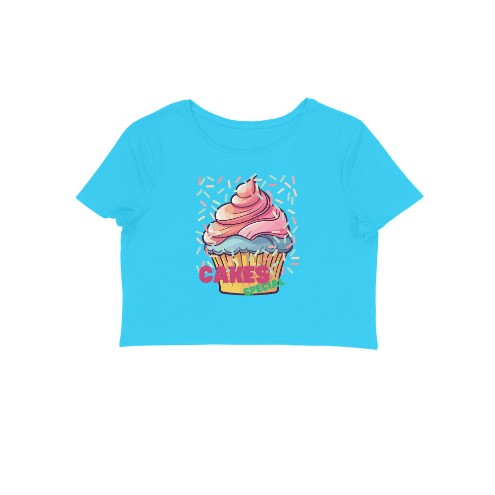 Women's Round Neck Cake Special Crop Top Golden Yellow by ZealforTee