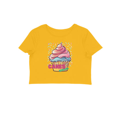 Women's Round Neck Cake Special Crop Top White by ZealforTee