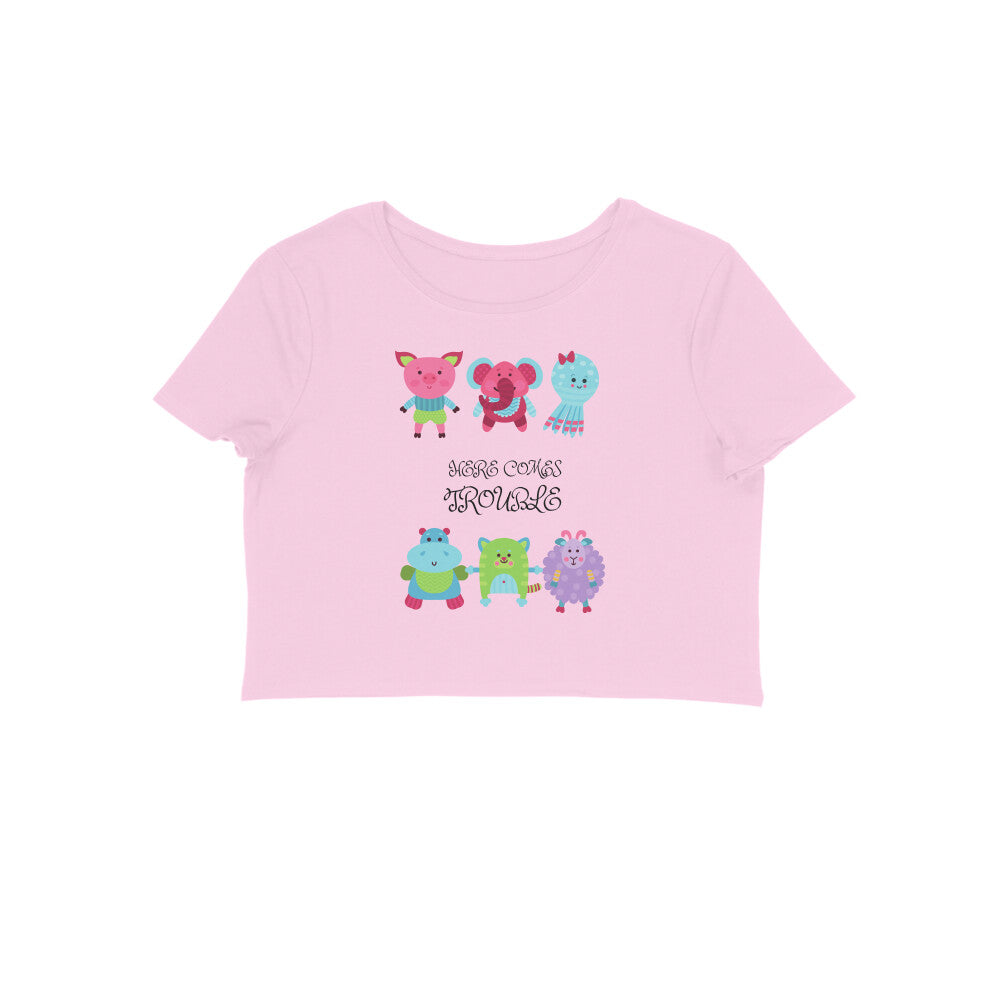 Women's Round Neck Trouble Crop Top Maroon by ZealforTee