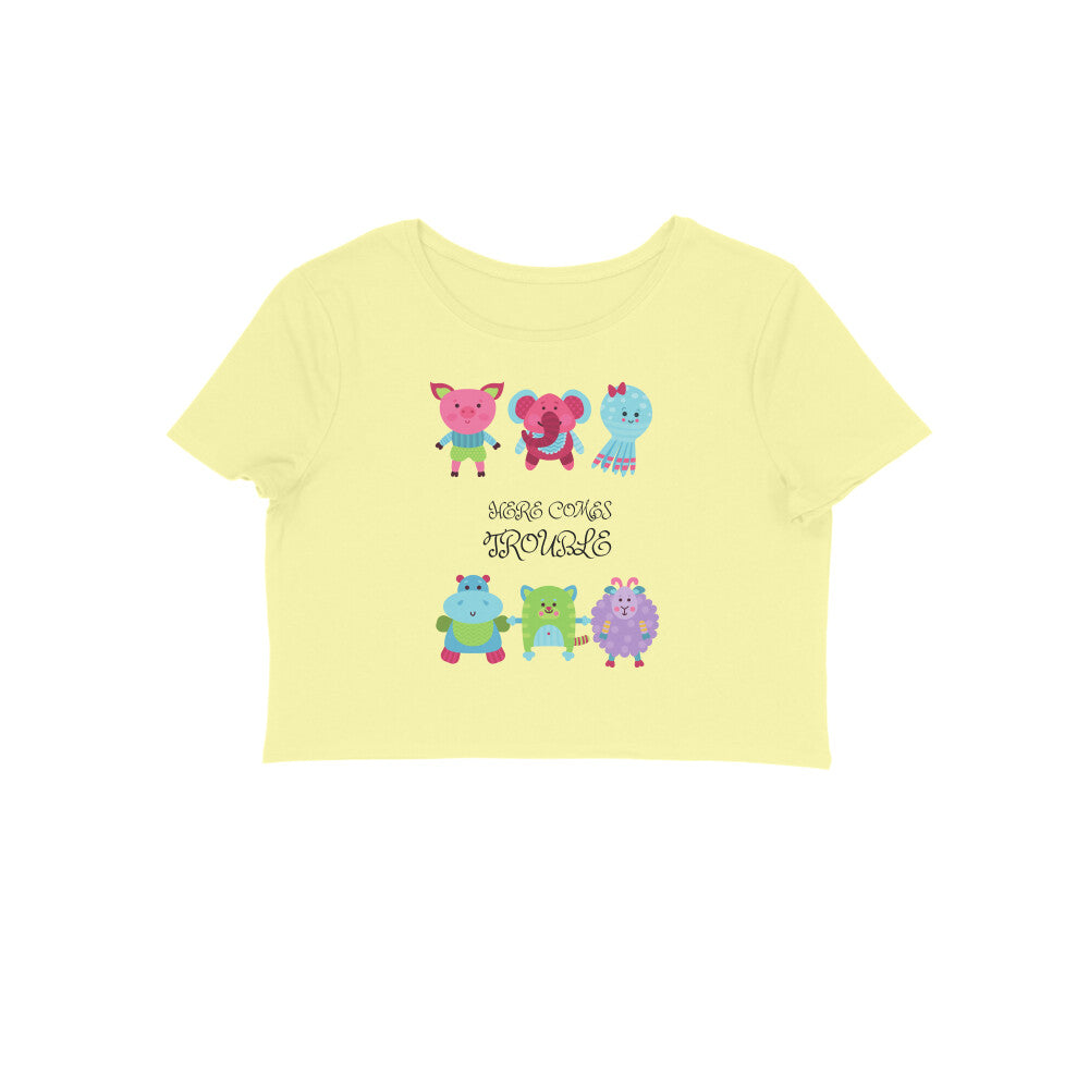 Women's Round Neck Trouble Crop Top Maroon by ZealforTee