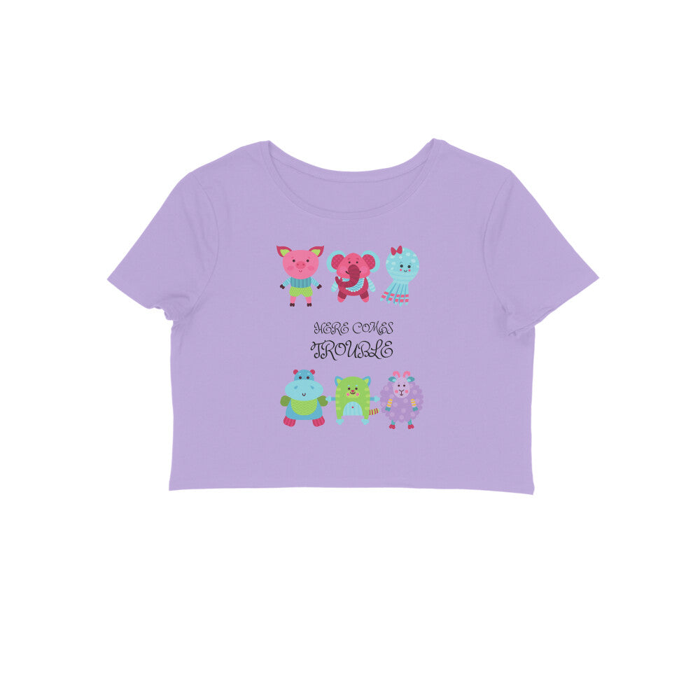 Women's Round Neck Trouble Crop Top White by ZealforTee