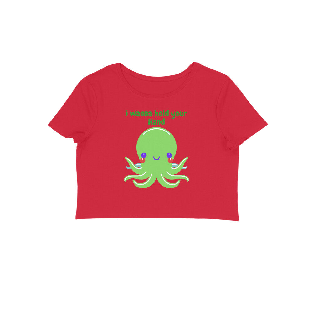 Women's Round Neck Octopus Crop Top Maroon by ZealforTee