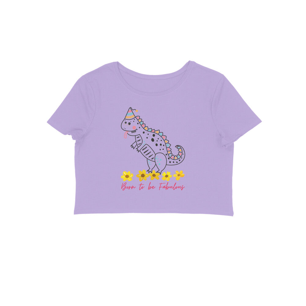 Women's Round Neck Dino Crop Top Light Pink by ZealforTee