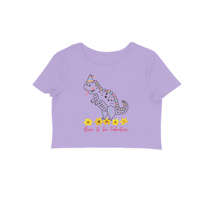 Women's Round Neck Dino Crop Top Light Pink by ZealforTee