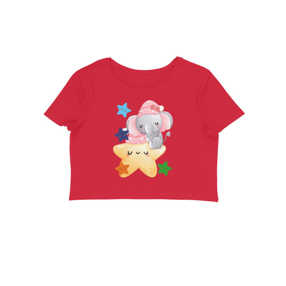 Women's Round Neck Baby Elephant Crop Top Red by ZealforTee