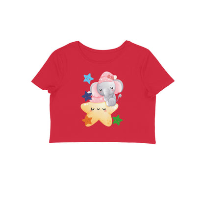 Women's Round Neck Baby Elephant Crop Top Red by ZealforTee
