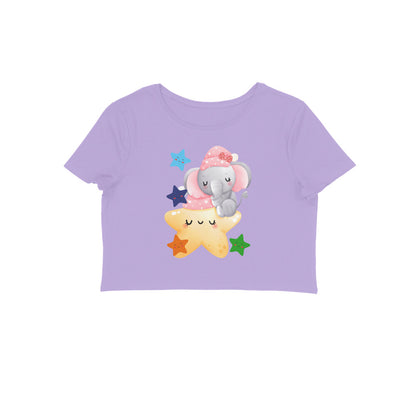 Women's Round Neck Baby Elephant Crop Top Iris Lavender by ZealforTee