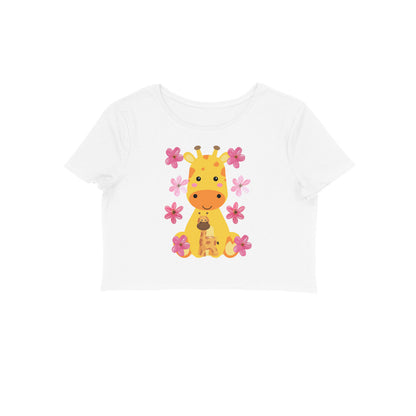 Women's Round Neck Giraffe Crop Top Maroon by ZealforTee