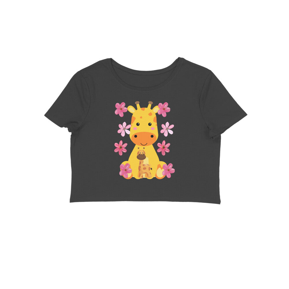 Women's Round Neck Giraffe Crop Top Maroon by ZealforTee