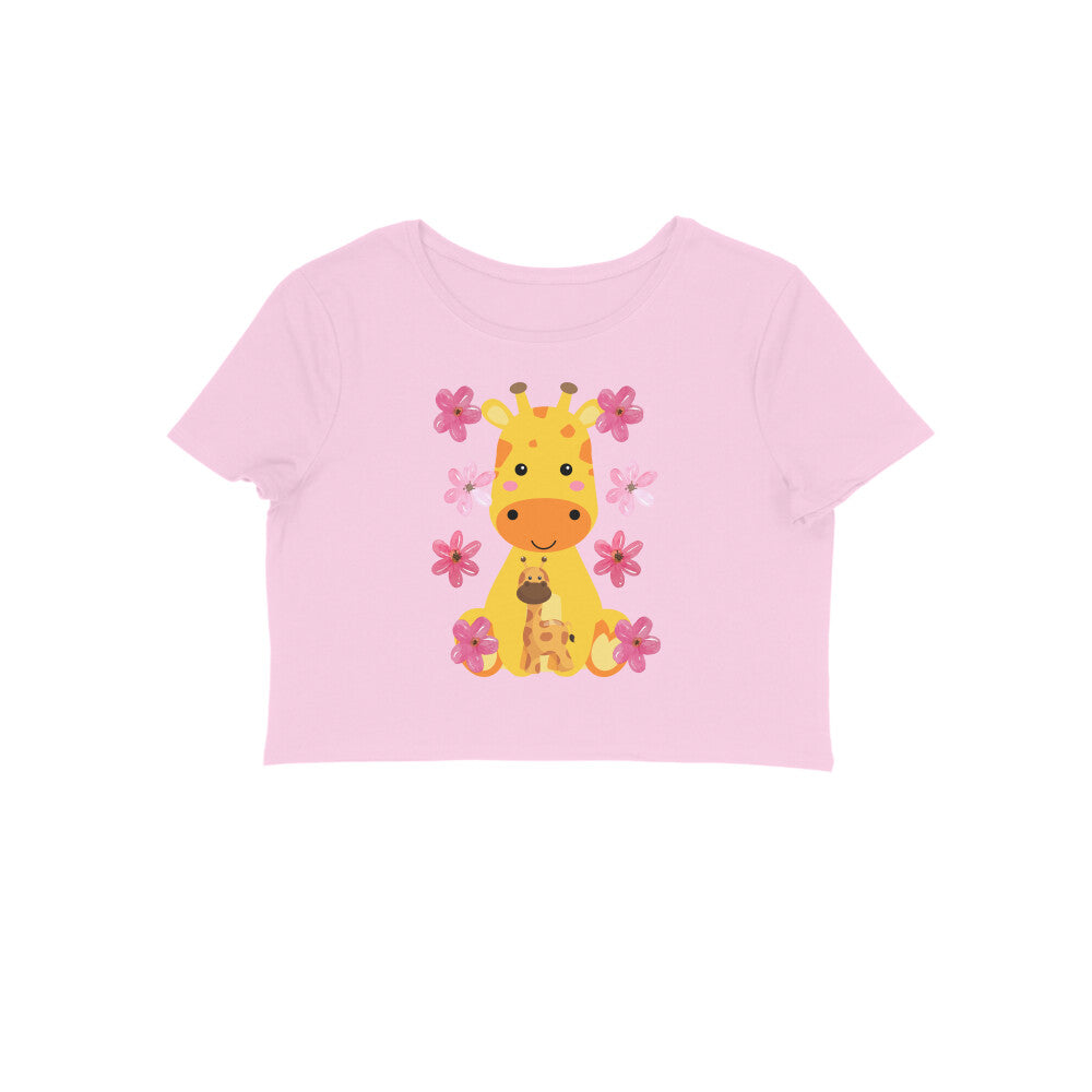 Women's Round Neck Giraffe Crop Top Maroon by ZealforTee