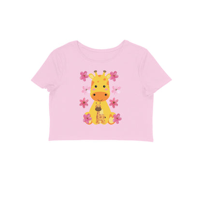 Women's Round Neck Giraffe Crop Top Maroon by ZealforTee