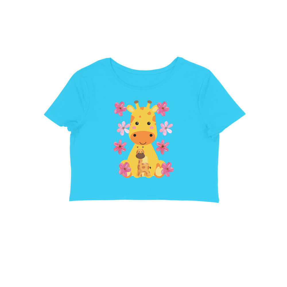Women's Round Neck Giraffe Crop Top Maroon by ZealforTee