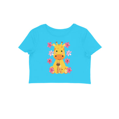 Women's Round Neck Giraffe Crop Top Maroon by ZealforTee