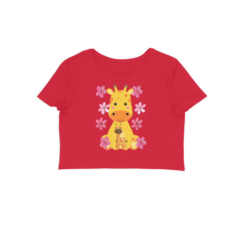 Women's Round Neck Giraffe Crop Top Maroon by ZealforTee