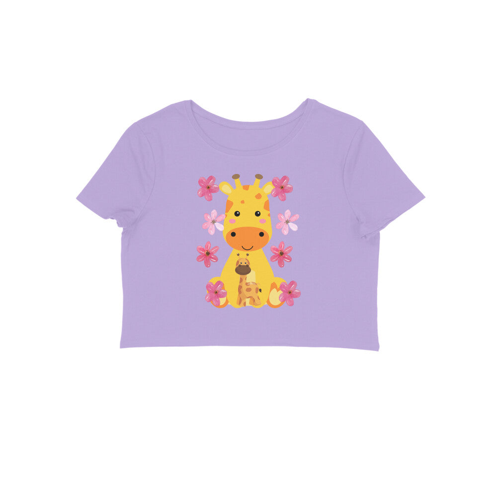Women's Round Neck Giraffe Crop Top Butter Yellow by ZealforTee