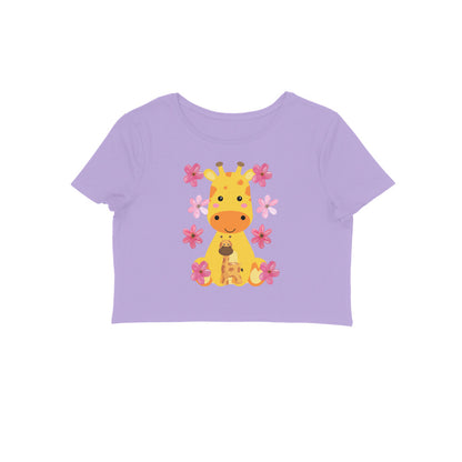 Women's Round Neck Giraffe Crop Top Butter Yellow by ZealforTee