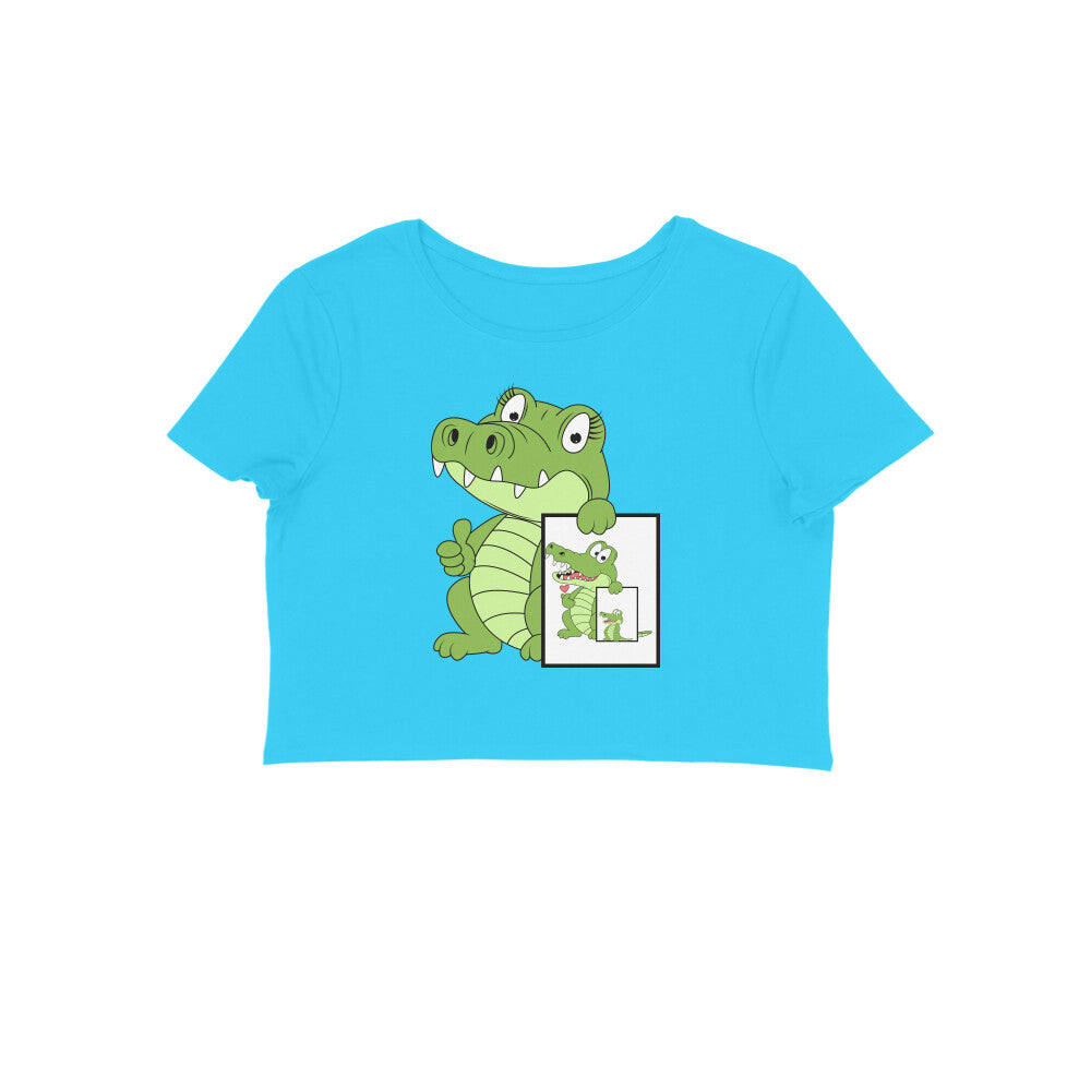 Women's Round Neck Cute Croco Crop Top Butter Yellow by ZealforTee