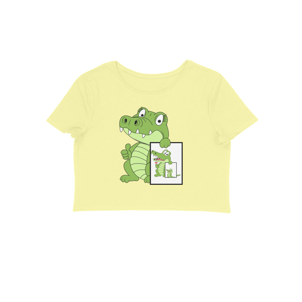 Women's Round Neck Cute Croco Crop Top Sky Blue by ZealforTee