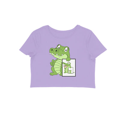 Women's Round Neck Cute Croco Crop Top Butter Yellow by ZealforTee