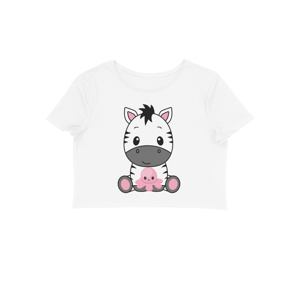 Women's Round Neck Zebra Crop Top Black by ZealforTee