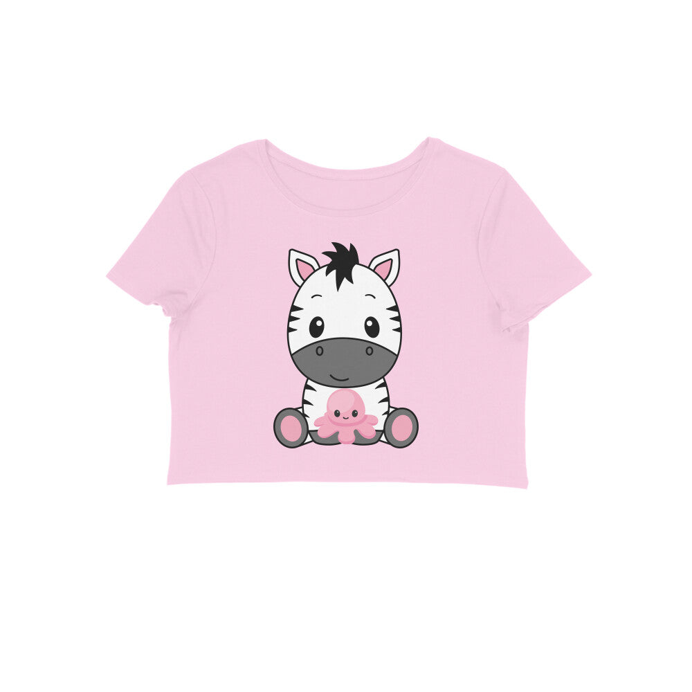 Women's Round Neck Zebra Crop Top Sky Blue by ZealforTee