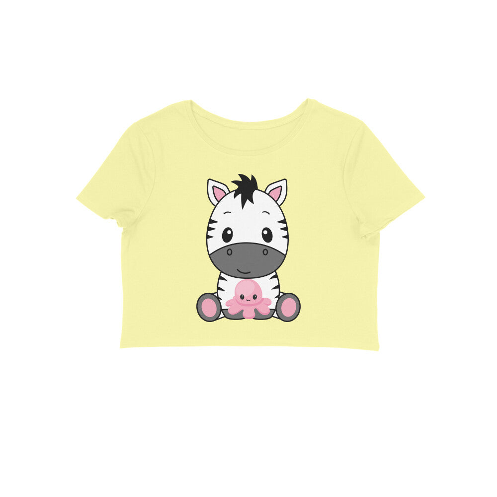 Women's Round Neck Zebra Crop Top White by ZealforTee