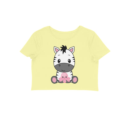 Women's Round Neck Zebra Crop Top White by ZealforTee