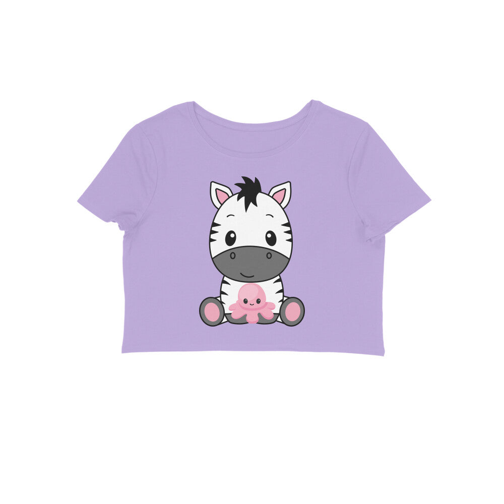 Women's Round Neck Zebra Crop Top Red by ZealforTee