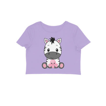 Women's Round Neck Zebra Crop Top Red by ZealforTee