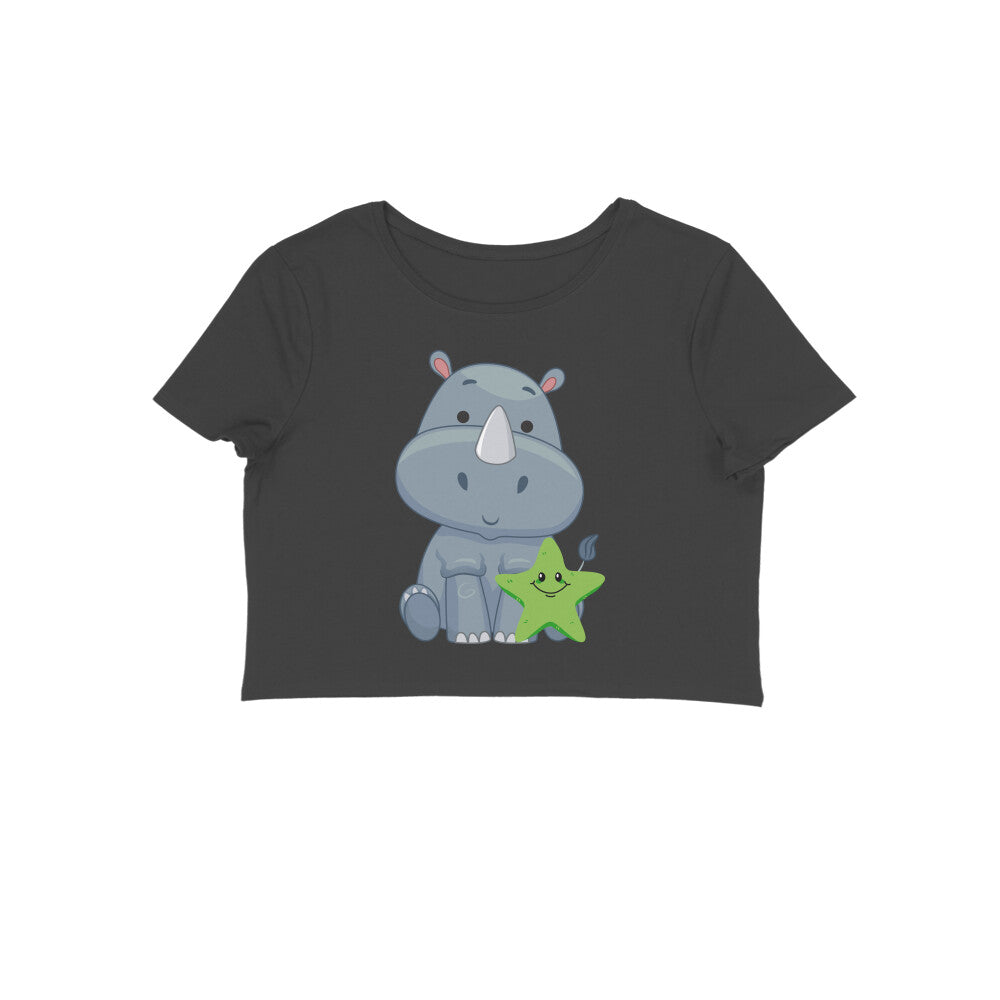 Women's Round Neck Rhino Crop Top Maroon by ZealforTee