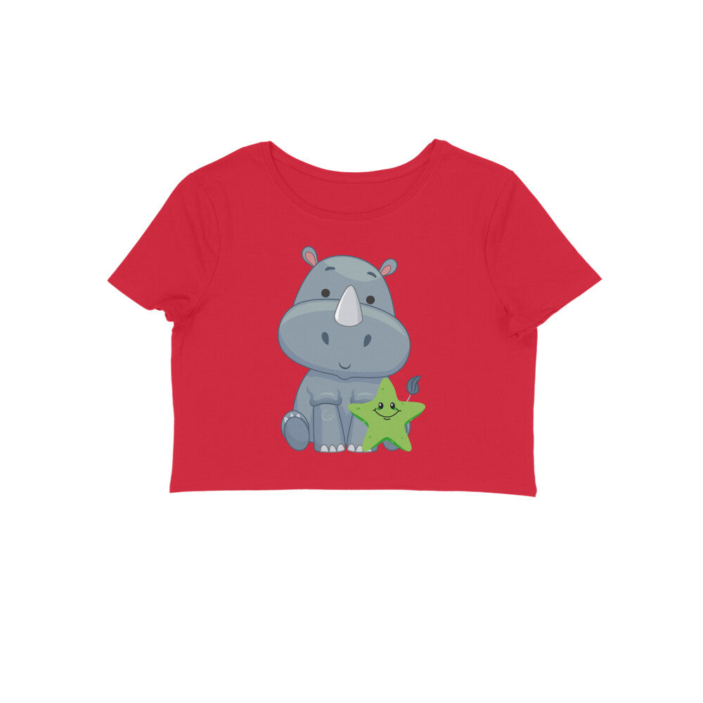 Women's Round Neck Rhino Crop Top Maroon by ZealforTee