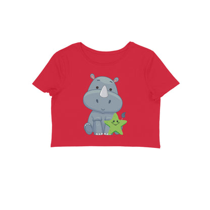 Women's Round Neck Rhino Crop Top Maroon by ZealforTee