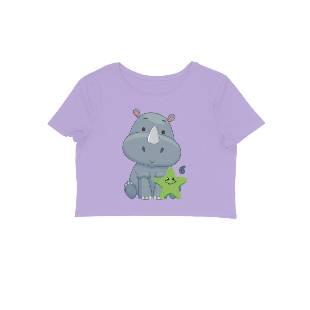 Women's Round Neck Rhino Crop Top Butter Yellow by ZealforTee