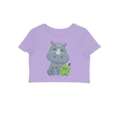 Women's Round Neck Rhino Crop Top Butter Yellow by ZealforTee