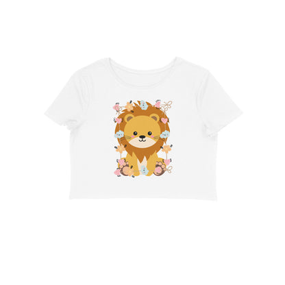 Women's Round Neck Baby Lion Crop Top Maroon by ZealforTee