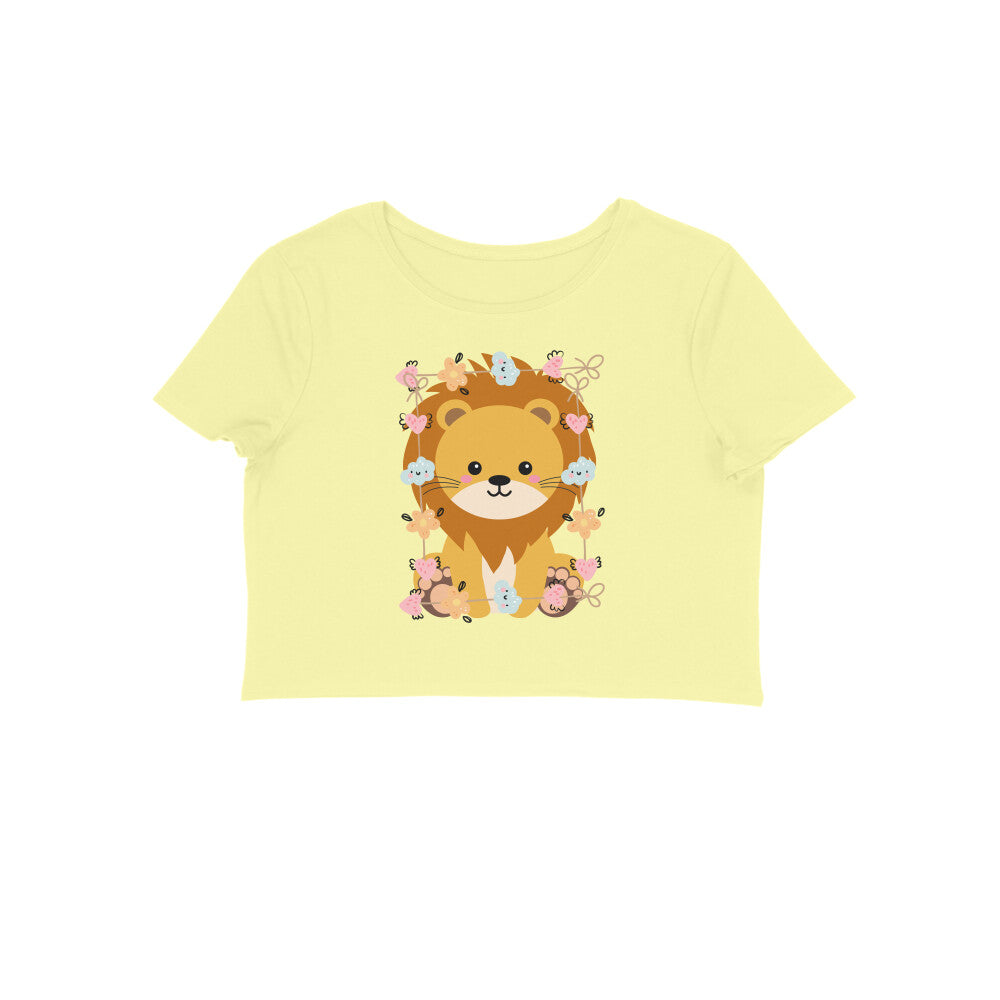 Women's Round Neck Baby Lion Crop Top Maroon by ZealforTee