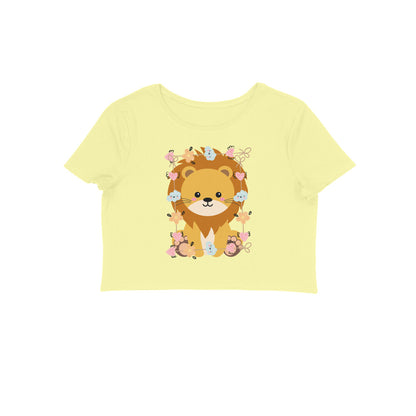Women's Round Neck Baby Lion Crop Top Maroon by ZealforTee