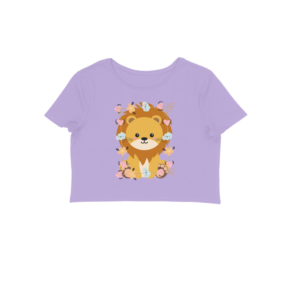 Women's Round Neck Baby Lion Crop Top Butter Yellow by ZealforTee