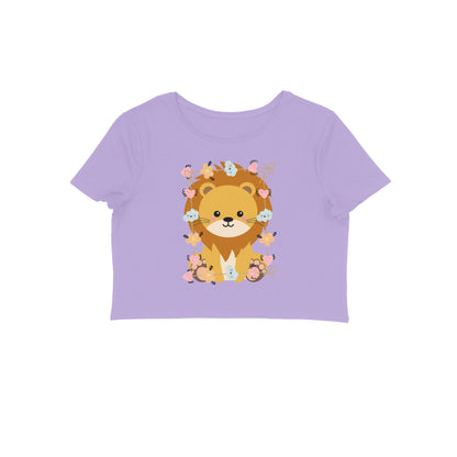 Women's Round Neck Baby Lion Crop Top Butter Yellow by ZealforTee