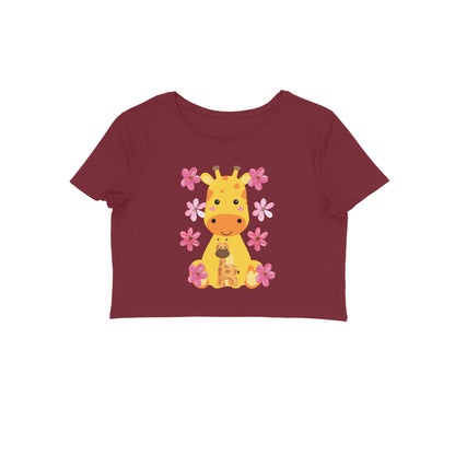 Women's Round Neck Giraffe Crop Top Butter Yellow by ZealforTee