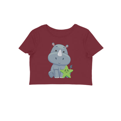 Women's Round Neck Rhino Crop Top Butter Yellow by ZealforTee