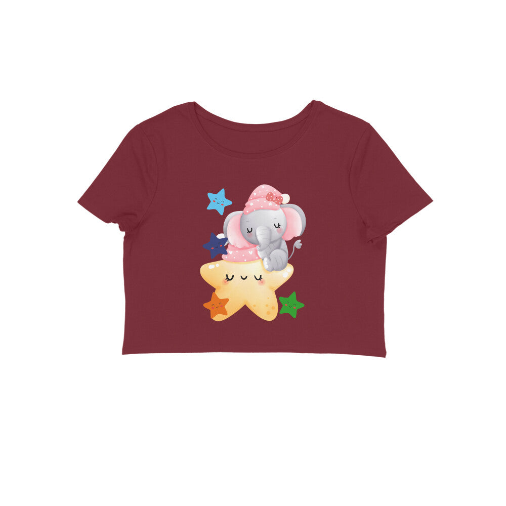 Women's Round Neck Baby Elephant Crop Top Light Pink by ZealforTee